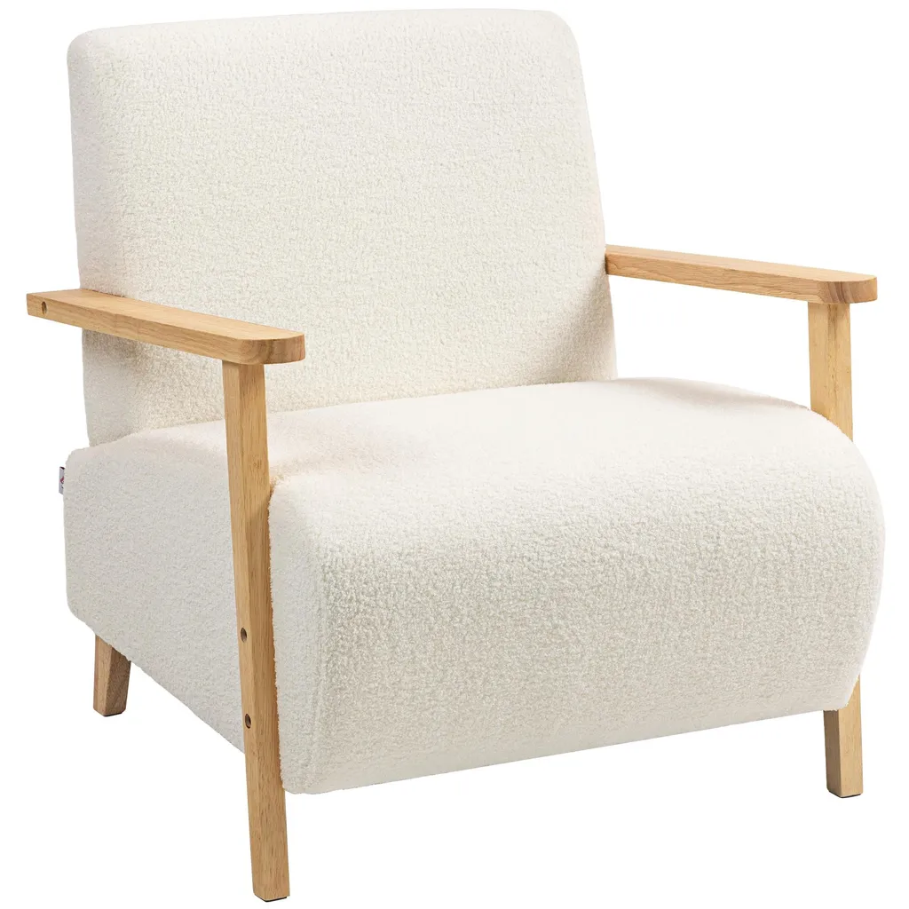 Fauteuil de lecture bouclé crème - Siège confortable salon et chambre