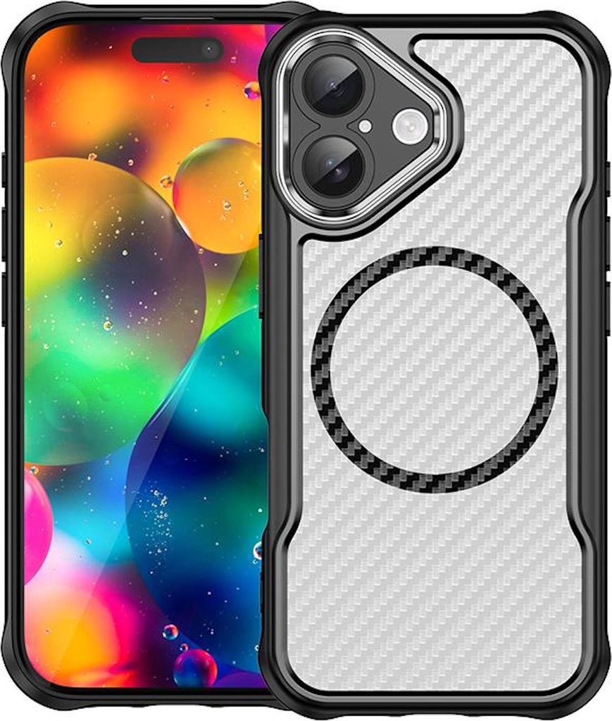 Für Apple iPhone 17 Design Carbon Textur MagSafe Translucent Handy Hülle Schwarz