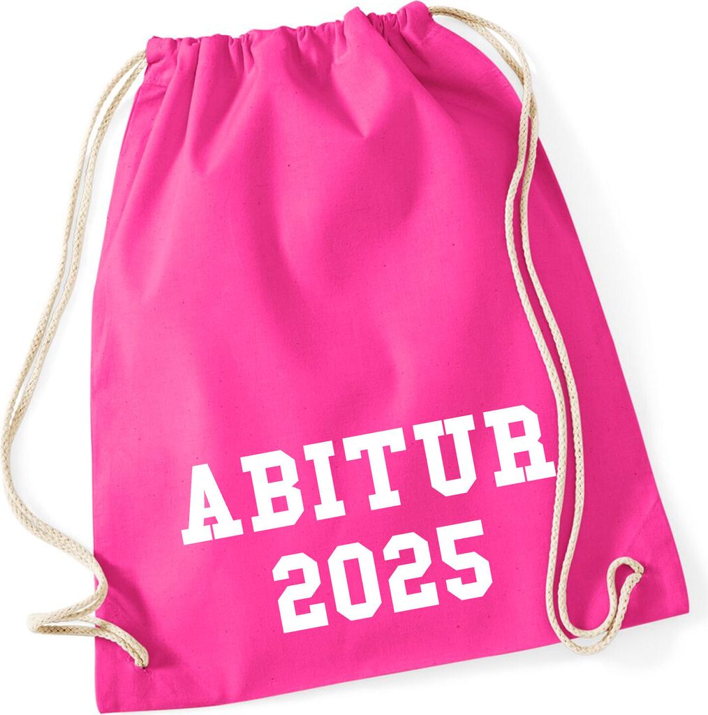 Huuraa Turnbeutel Abitur 2025 ABI 12 Liter Fuchsia Baumwolle Rucksack Geschenkidee