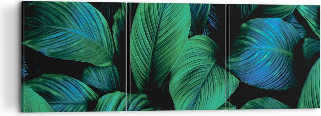 Bild auf Leinwand - Leinwandbild - 3 Teile - Blätter Pflanzen Exotik - 120x40cm - Wand Bild - Wanddeko - Wandbilder - Leinwanddruck - Bilder - Wan...