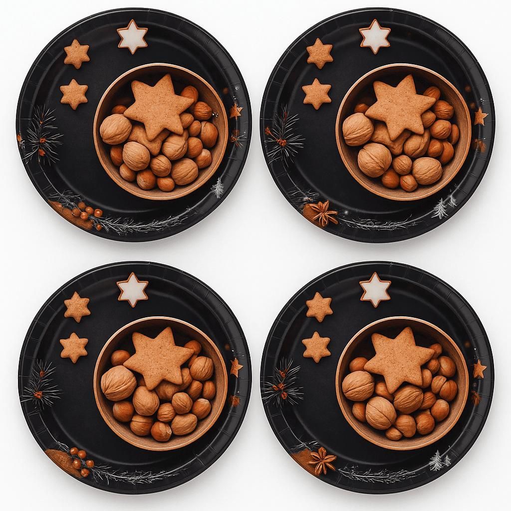 4 Plätzchenteller Keksteller Weihnachtsteller aus Metall Dekoteller Kekse Nüsse