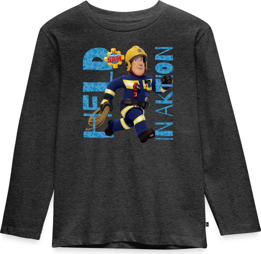 Spreadshirt Feuerwehrmann Sam Held In Aktion Cooles Design Kinder Premium Langarmshirt, 134/140 (8 Jahre), Anthrazit meliert