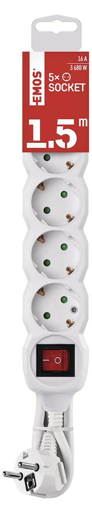 Presa EMOS a 5 vie con interruttore, 150 cm di cavo 1,5 mm, Immagine del prodotto 