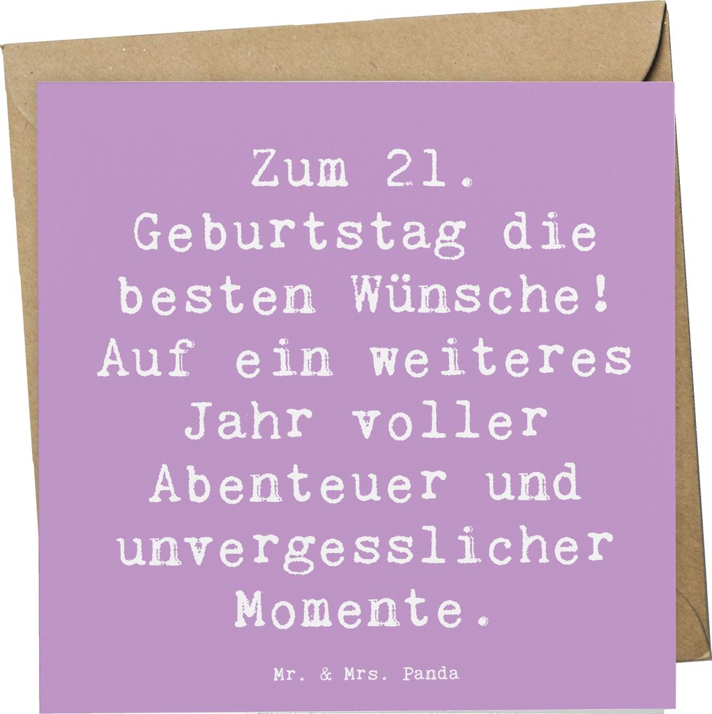 Mr. & Mrs. Panda Glückwunschkarte Spruch 21. Geburtstag - Lavendeltraum - Geschenk, faltkarte, anlasskarte, Glückwunsch, Freude, Klappkarte, Gru...