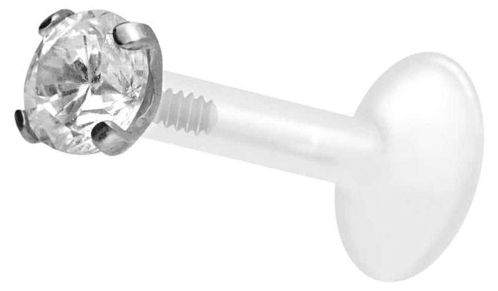 Ohrpiercing, Nasenpiercing PTFE Labret mit Innengewinde + Titan-Aufsatz EINGEFASSTER KRISTALL Silber Stablänge: 10mm | Stabstärke: 1,2mm | Krista...
