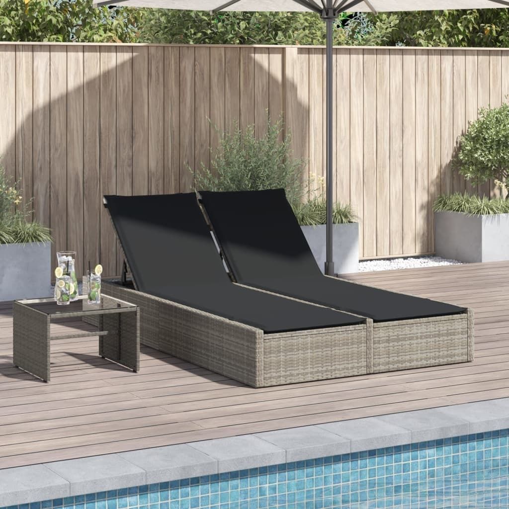Maison Exclusive - Doppel-Sonnenliege mit Kissen Hellgrau Poly Rattan