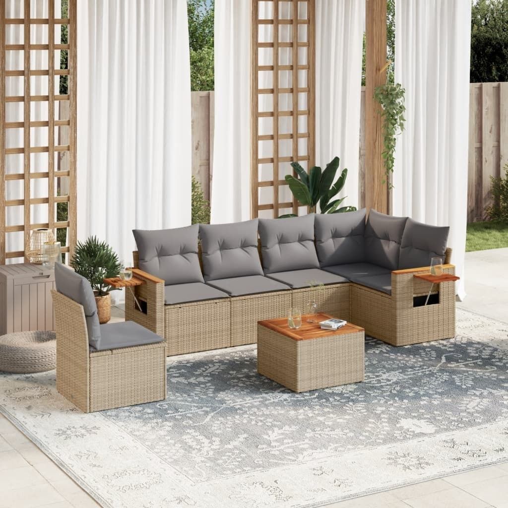Maison Exclusive - 7-tlg. Garten-Sofagarnitur mit Kissen Beige Poly Rattan
