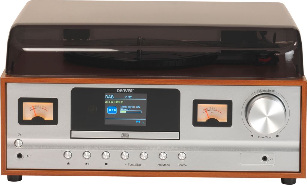 Denver MRD-52LIGHTWOOD - Retro-Musiksystem mit DAB+/FM, Plattenspieler, CD, Bluetooth & Fernbedienung