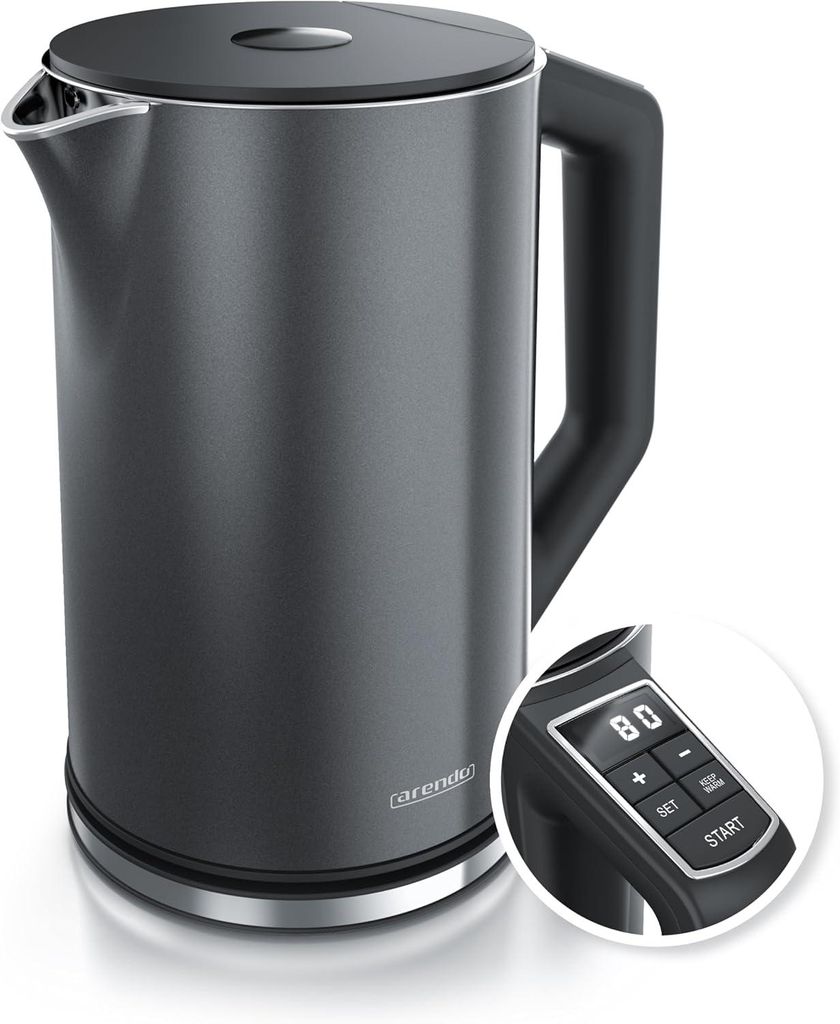 Edelstahl-Wasserkocher 1,5L mit Temperatureinstellung 40–100°C, 2200W, Doppelwand, Warmhaltefunktion, BPA-frei, GS-, leise und präzise
