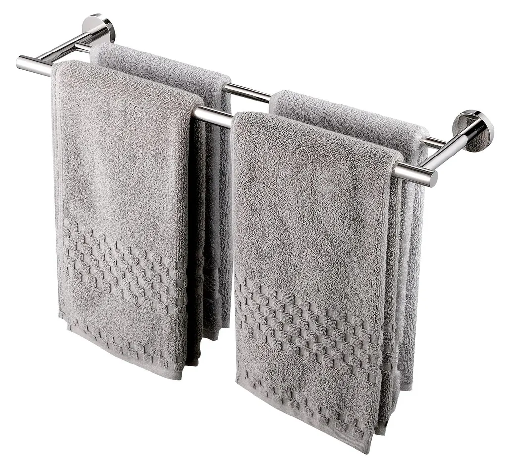 Barre porte-serviettes de bain double en inox chrome 60 cm fixation murale