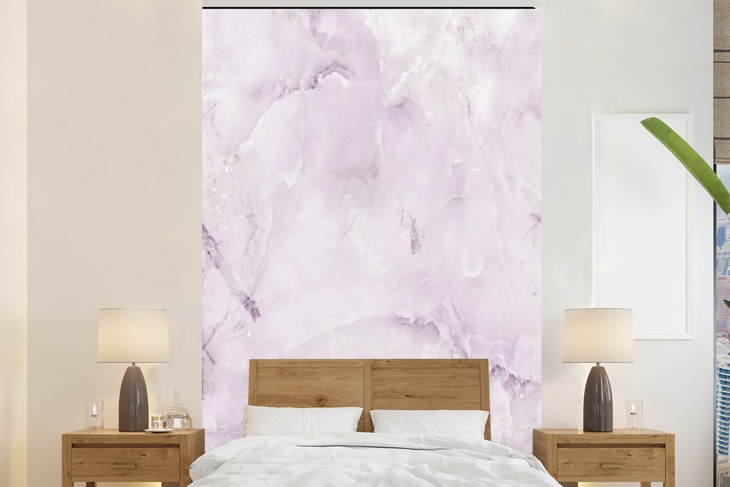 MuchoWow Fototapete für Wohnzimmer oder Schlafzimmer Wandtapete Vinyl Motivtapete Marmor - Adern - Rosa - 155x240 cm - Tapete