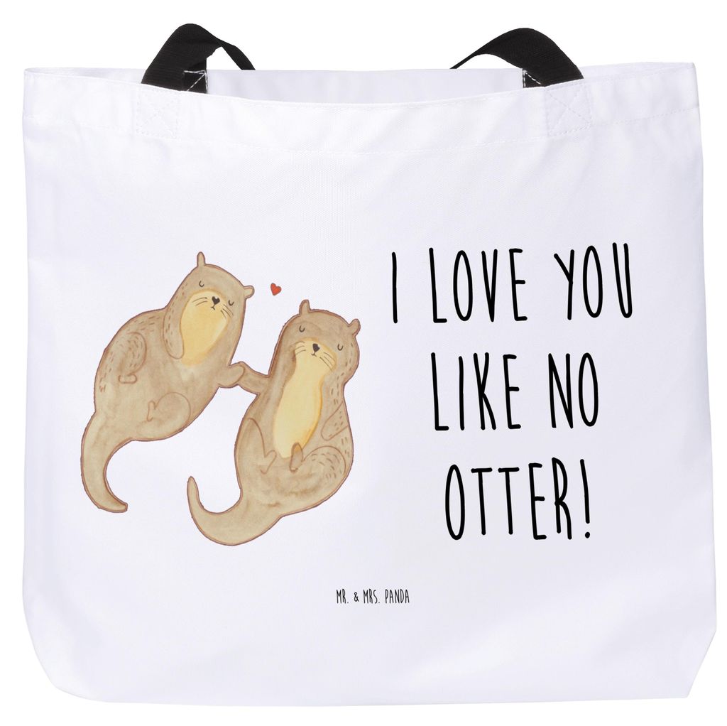 Mr. & Mrs. Panda Einkaufstasche Otter Hände halten - Weiß - Geschenk, Romantisch, Laptoptasche, Liebe, Tragetasche, Seeotter, Reisetasche, Paar, ...