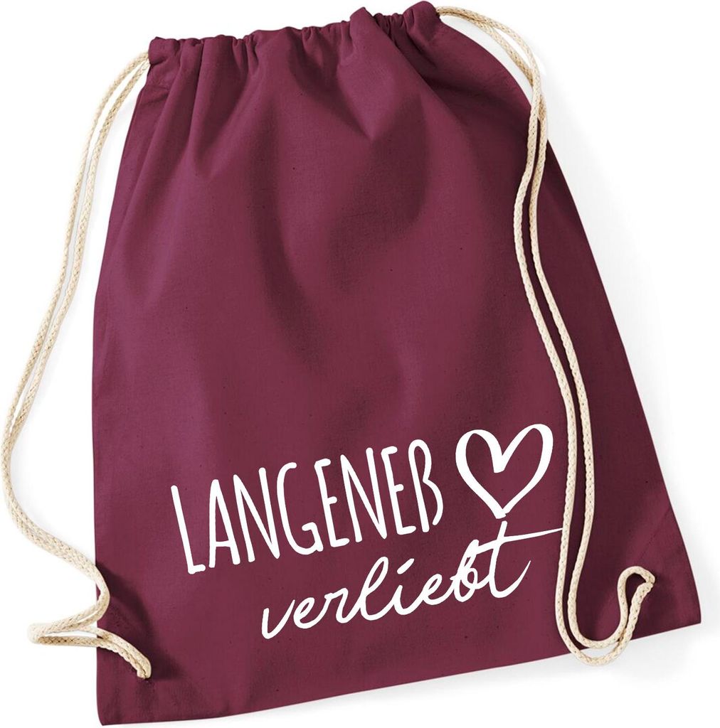 Huuraa Turnbeutel Langeneß verliebt 12 Liter Burgundy Baumwolle Rucksack Geschenkidee