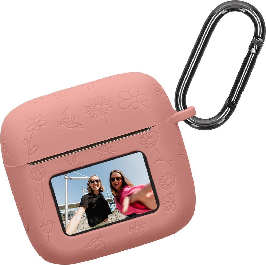 kwmobile Silikon Case für JBL Tour Pro 3 Hülle - Kopfhörer Schutzhülle mit Karabiner - Geprägtes Muster Dark Rose