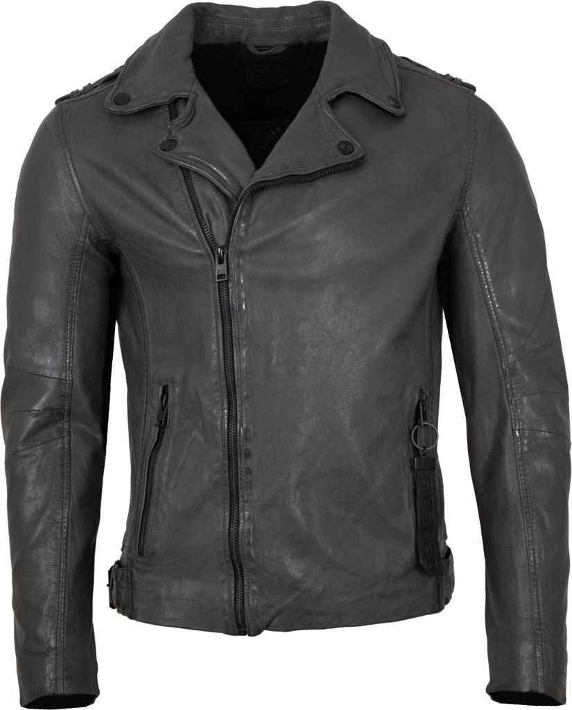 Mauritius - Herren Lederjacke Bikerjacke Lammnappa grau : L