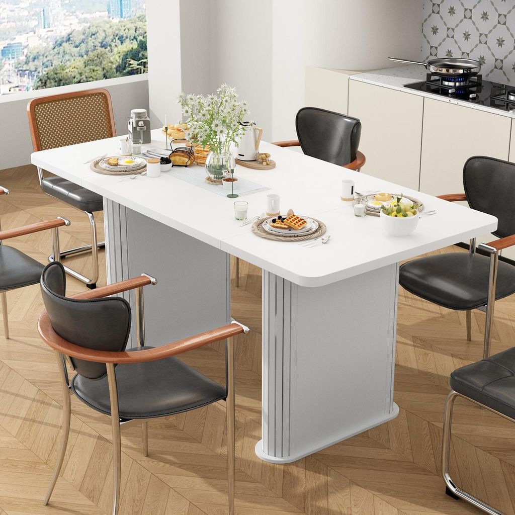 Esstisch Weiß 160x80x75cm mit abgerundeten Ecken, Moderner Produktbild 