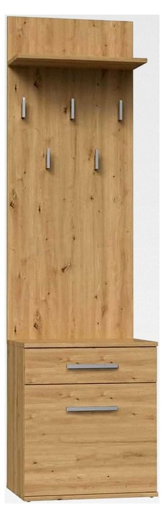 Kleiderständer - Schuhschrank mit Garderobe - Farbe: Eiche Artisan - Eine Schublade für kleine Gegenstände - Garderobenständer - Ideal für Vor...