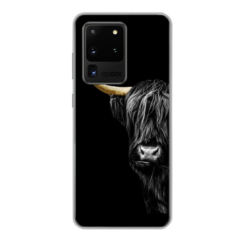MuchoWow Handyhülle Schutzhülle Hülle für Samsung Galaxy S20 Ultra Schottischer Hochländer - Kühe - Gold Silikon Softcase Handy Hülle - Ka...