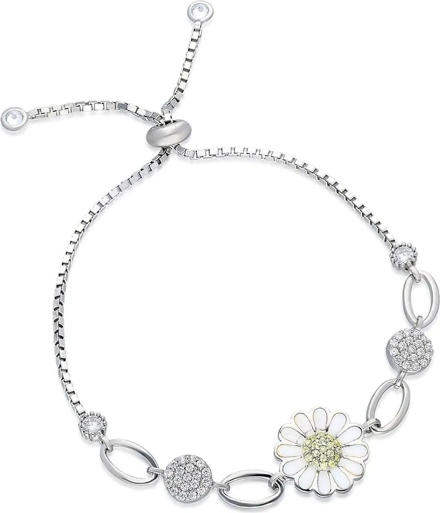 Bracelet fleurs Papatya argent 925 réglable avec pierre zircone