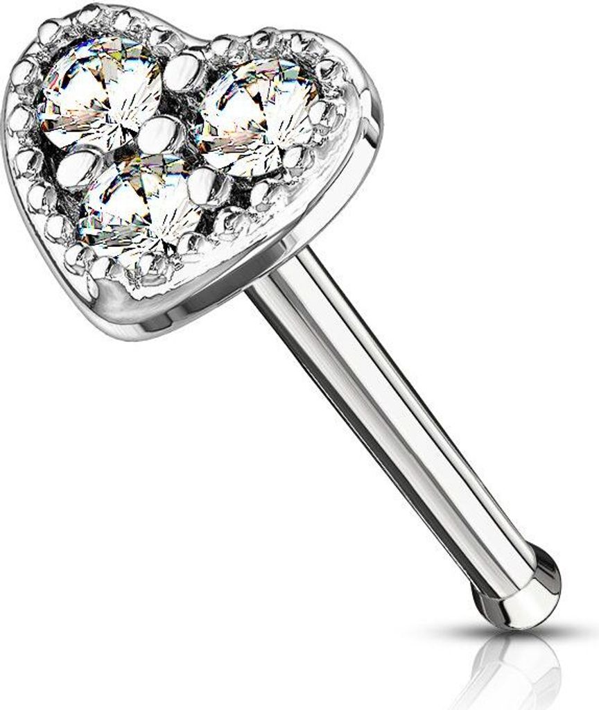 Nasenpiercing Stecker Herz Heart Nasenstecker Stift Nasen Piercing Zirkonia Kristalle Autiga silber-klar