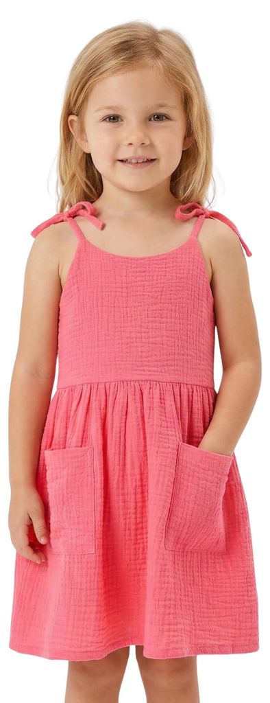 Sommerkleid für Mädchen – 100 % Baumwolle, Größe 104, Alter 4 Jahre, Rosa, mit Trägern