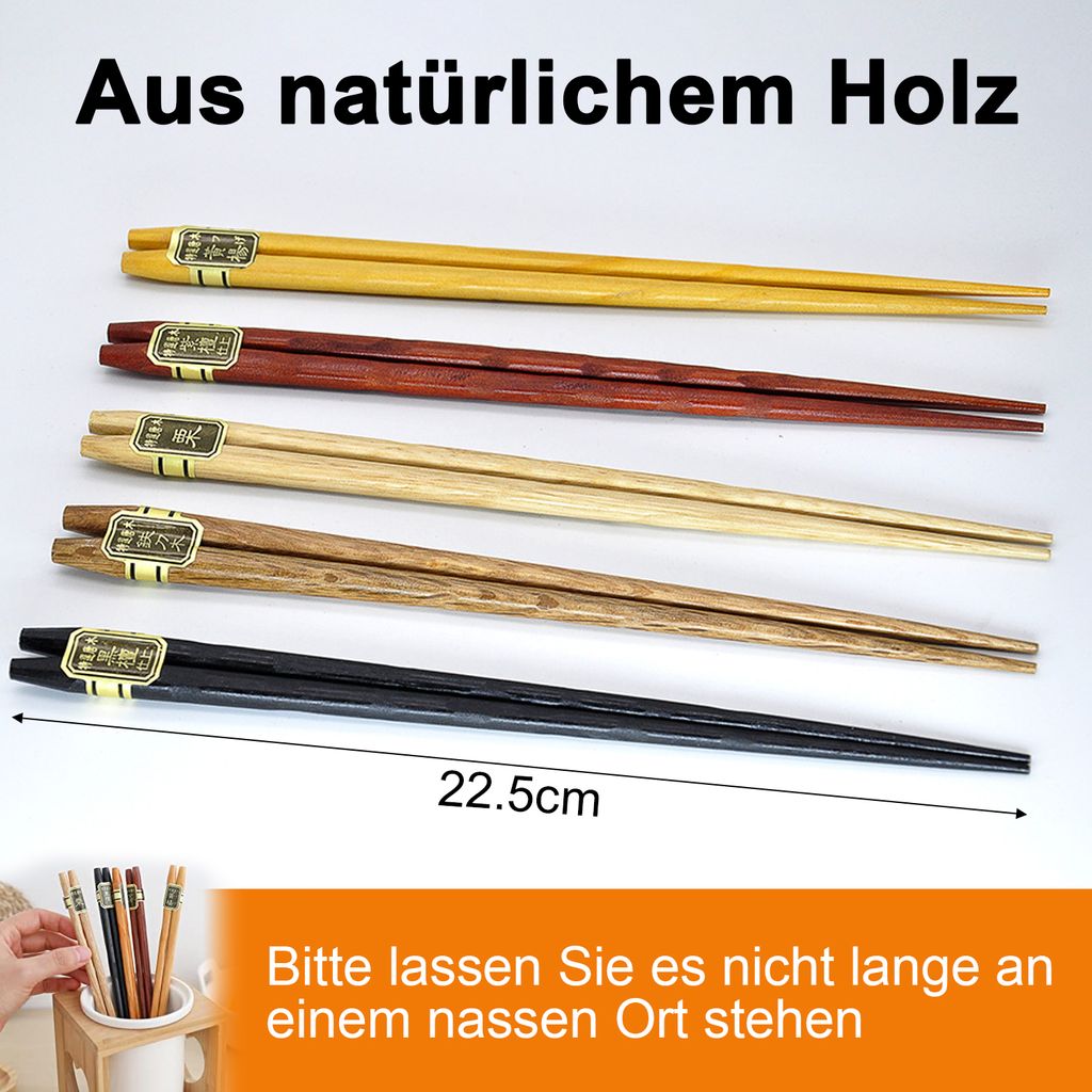 5 Paar Chinesische Stäbchen - Rutschfeste Essstäbchen 24cm Spülmaschinenfest