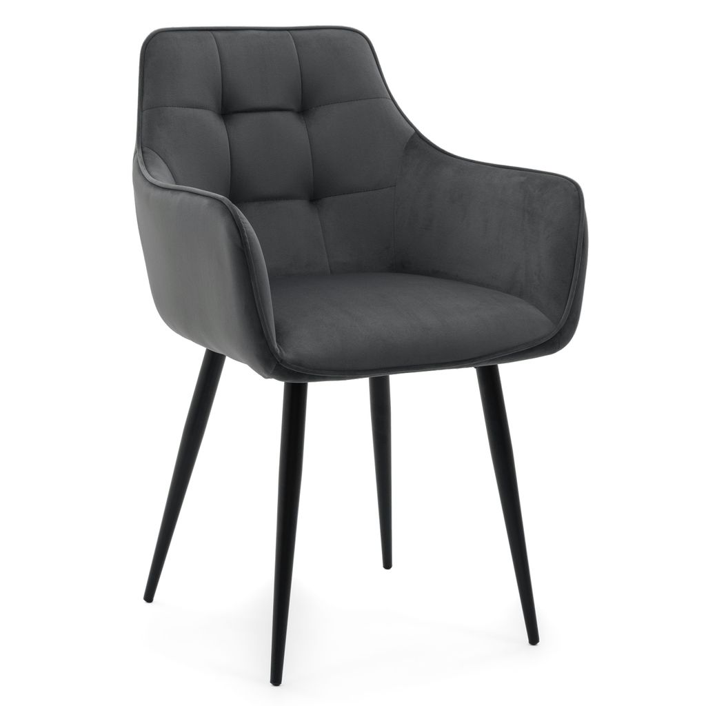 NEW HOME Glamour Stuhl GALLO gespolsterter Esszimmerstuhl Wohnzimmerstuhl mit Steppung - grau - moderne Samt Velours Möbel