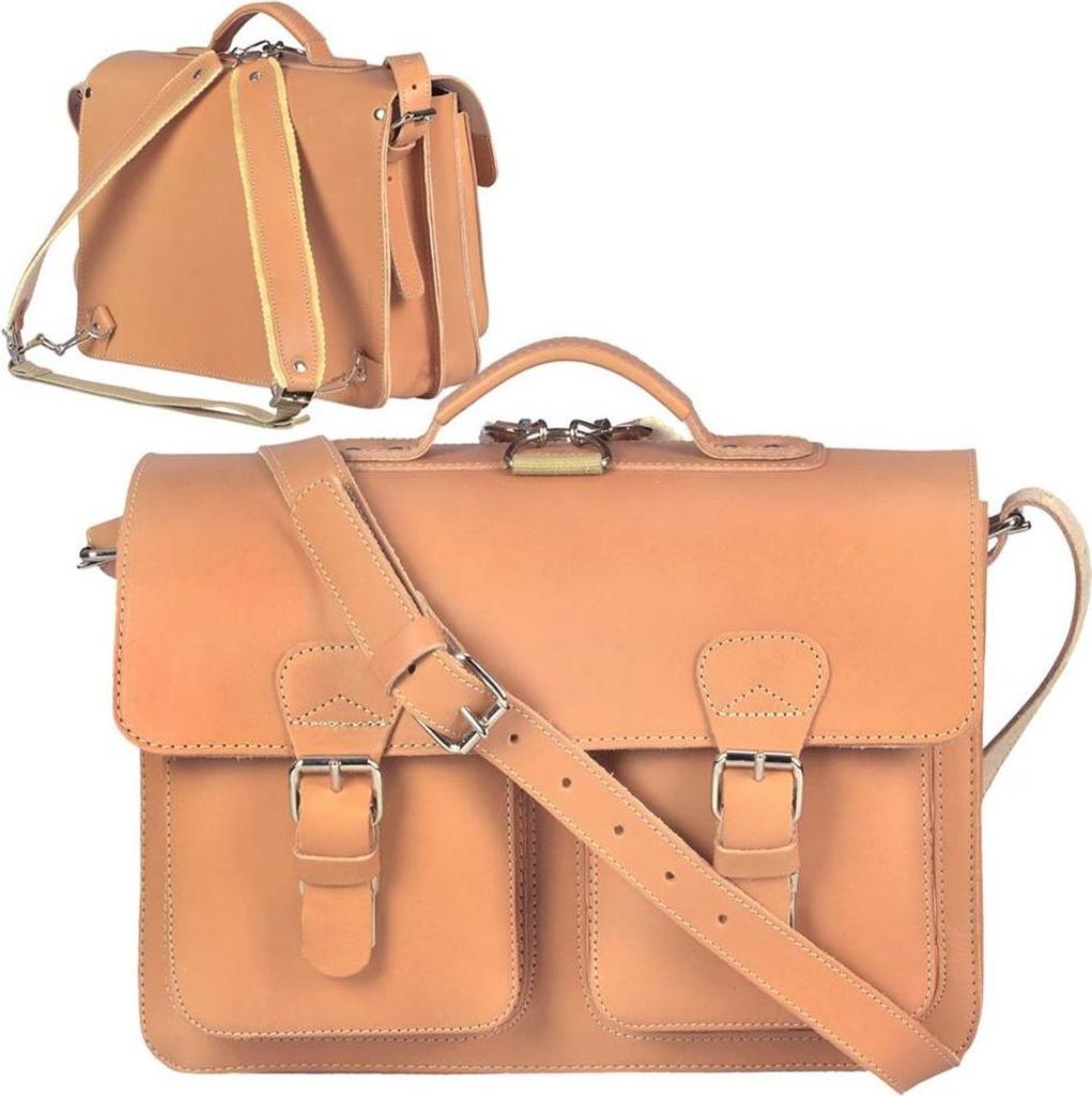 Ruitertassen Lederranzen 38cm Schulranzen Schultasche 2 Fächer 2 Vortaschen Rückengurte Tragegriff Schultergurt natur braun 2233-10