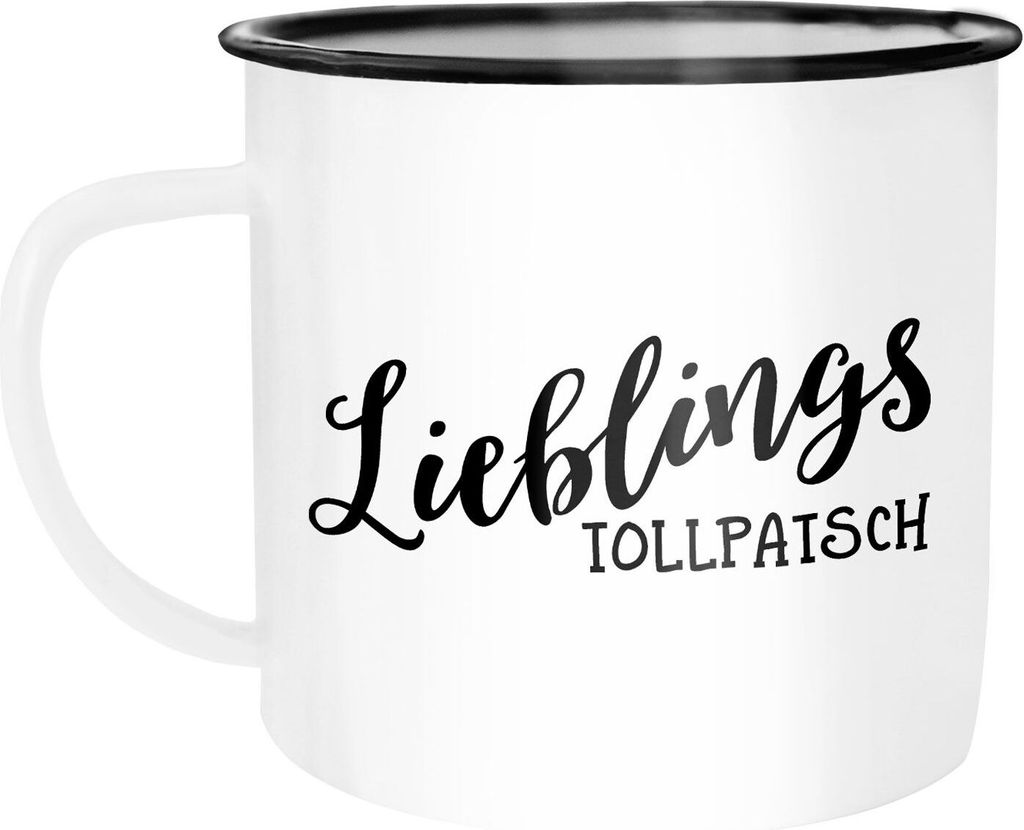 Emaille Tasse Becher Lieblingstollpatsch Geschenk Kaffeetasse Lustig Freunde SpruchMoonworks weiß-schwarz unisize