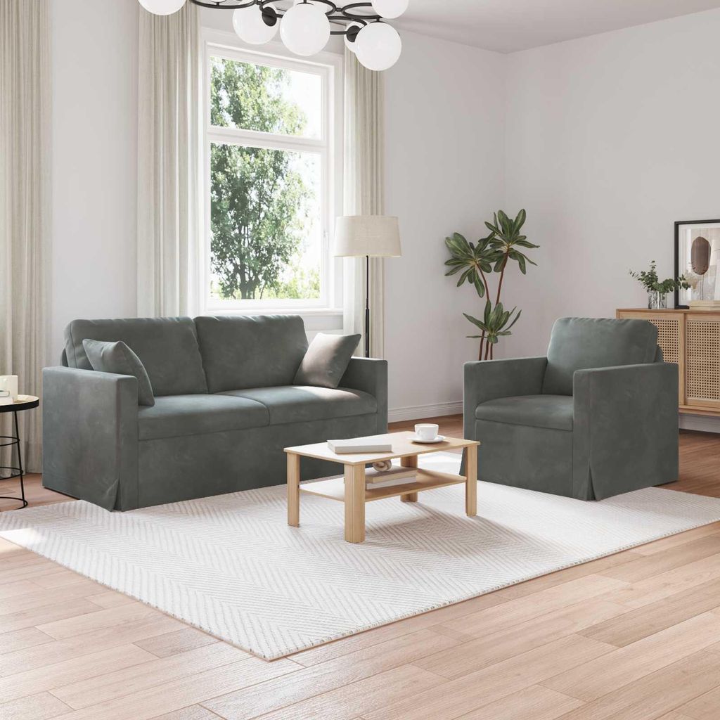 "Schlussverkauf" Sofa 2 Stück - Sofa set - Wohnlandschaft Komfortabel - Dunkelgrau C14084