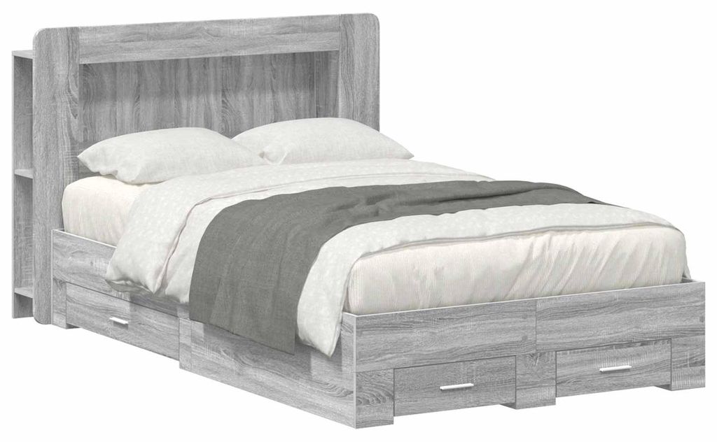vidaXL Bettgestell mit Stauraum Grau Sonoma 120 x 190 cm Holzwerkstoff