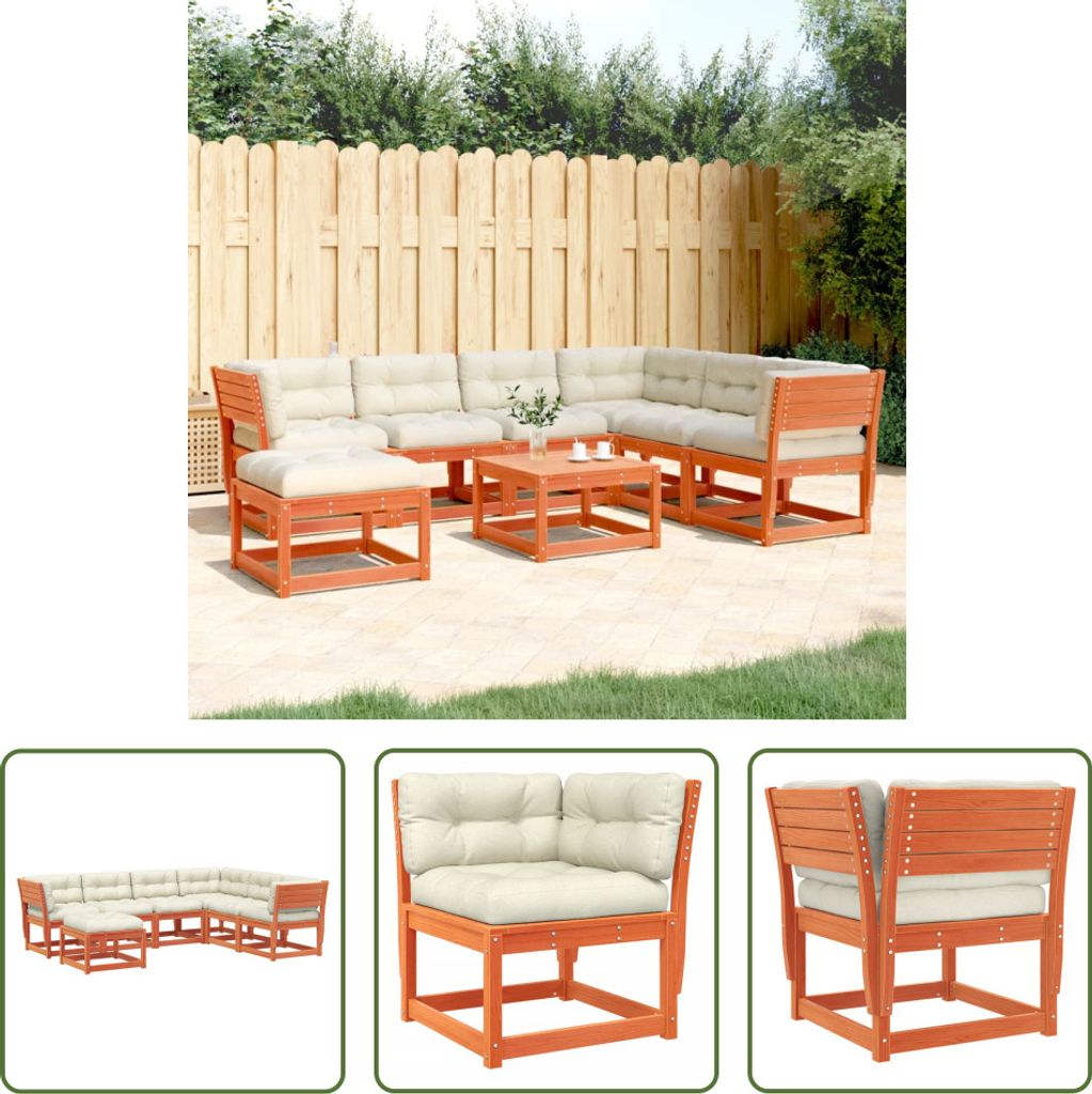 The Living Store 7tlg Garten-Lounge-Set mit Kissen Wachsbraun Massivholz Kiefer