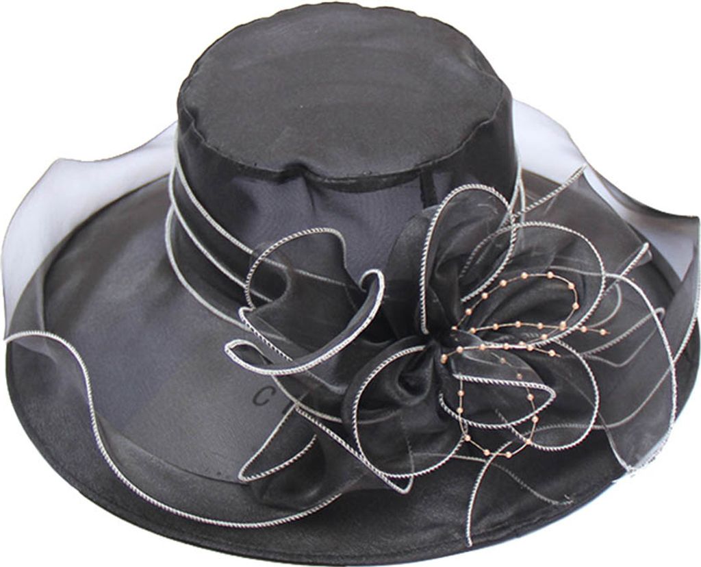 Floral Organza Breite Krempe Kirche Kentucky Derby Fascinator Lady Tea Party Sonnenhut , Schwarz
