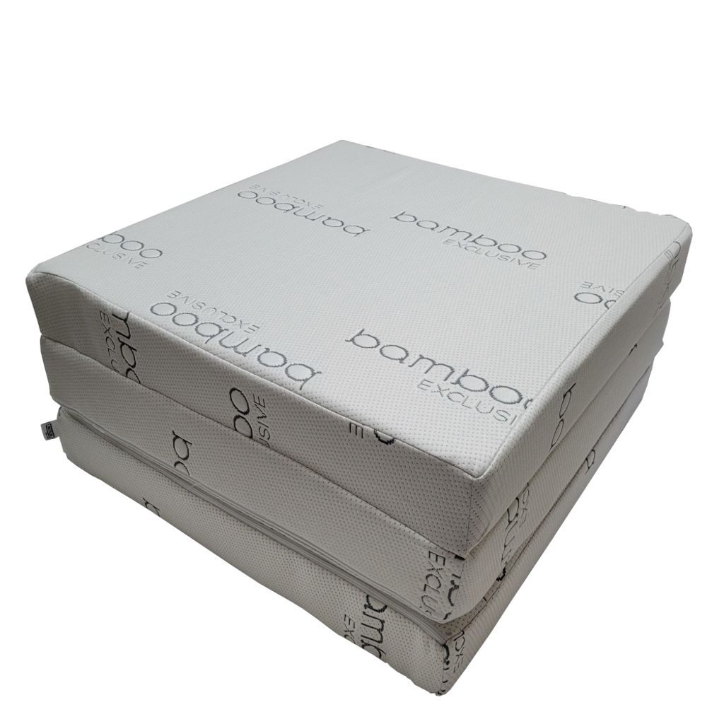 A folded mattress on a white background.