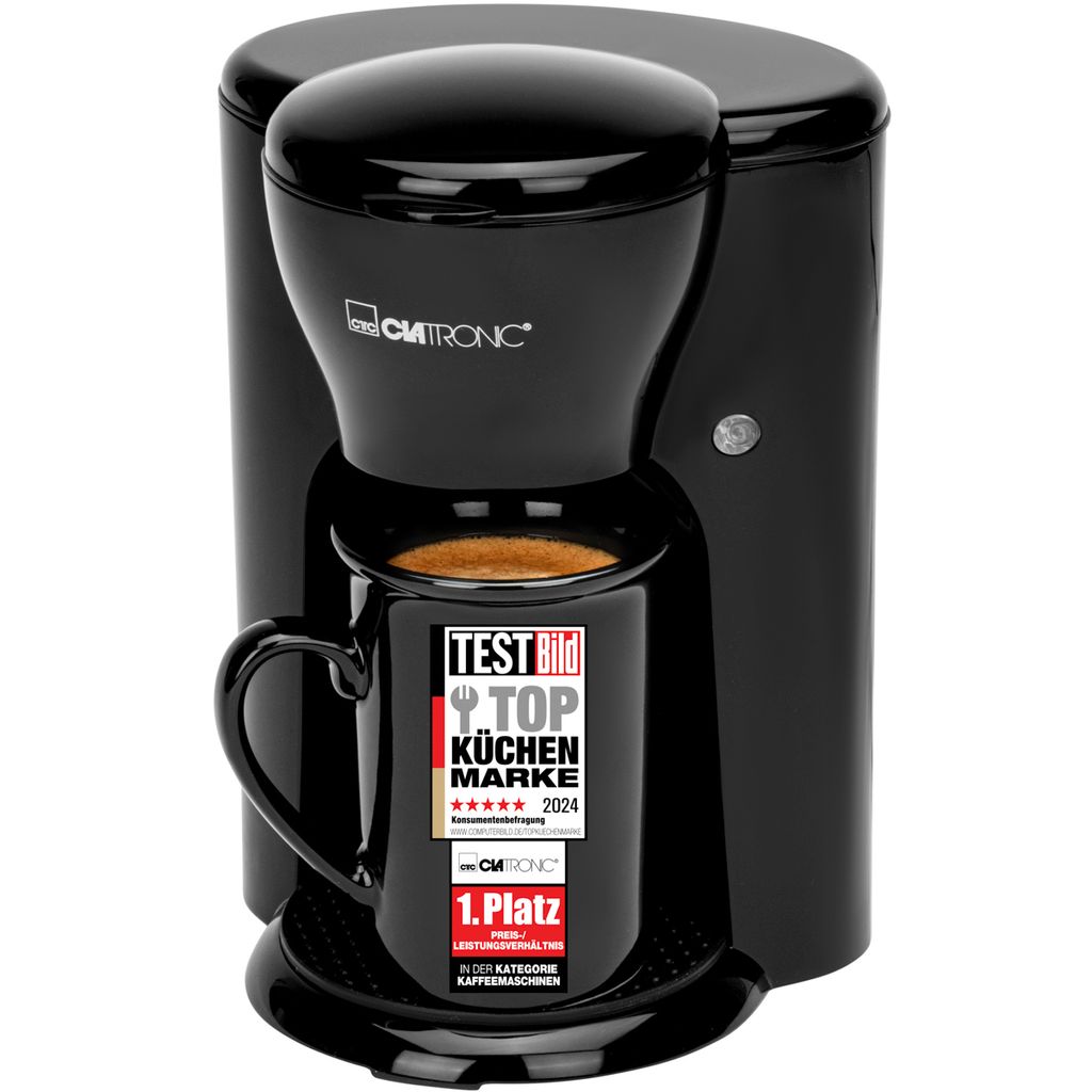 Clatronic 1-Tassen-Kaffeeautomat | Kaffeemaschine perfekt für Singles | Filterkaffeemaschine inkl. Keramiktasse | ideal für unterwegs | KA 3356