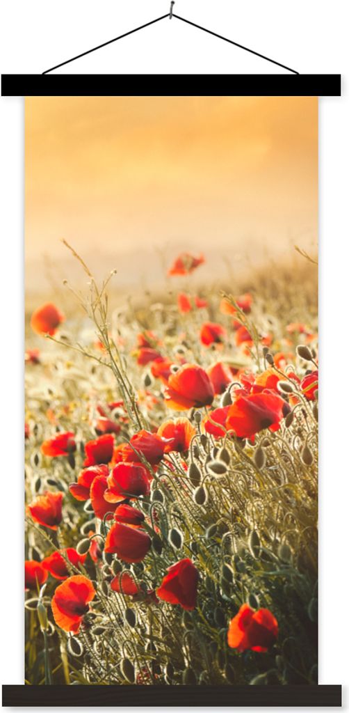 MuchoWow Textilposter Sonnenstrahlen über einem Mohnblumenstrauß 40x80 cm mit schwarzem Rahmen - Wandemalerei
