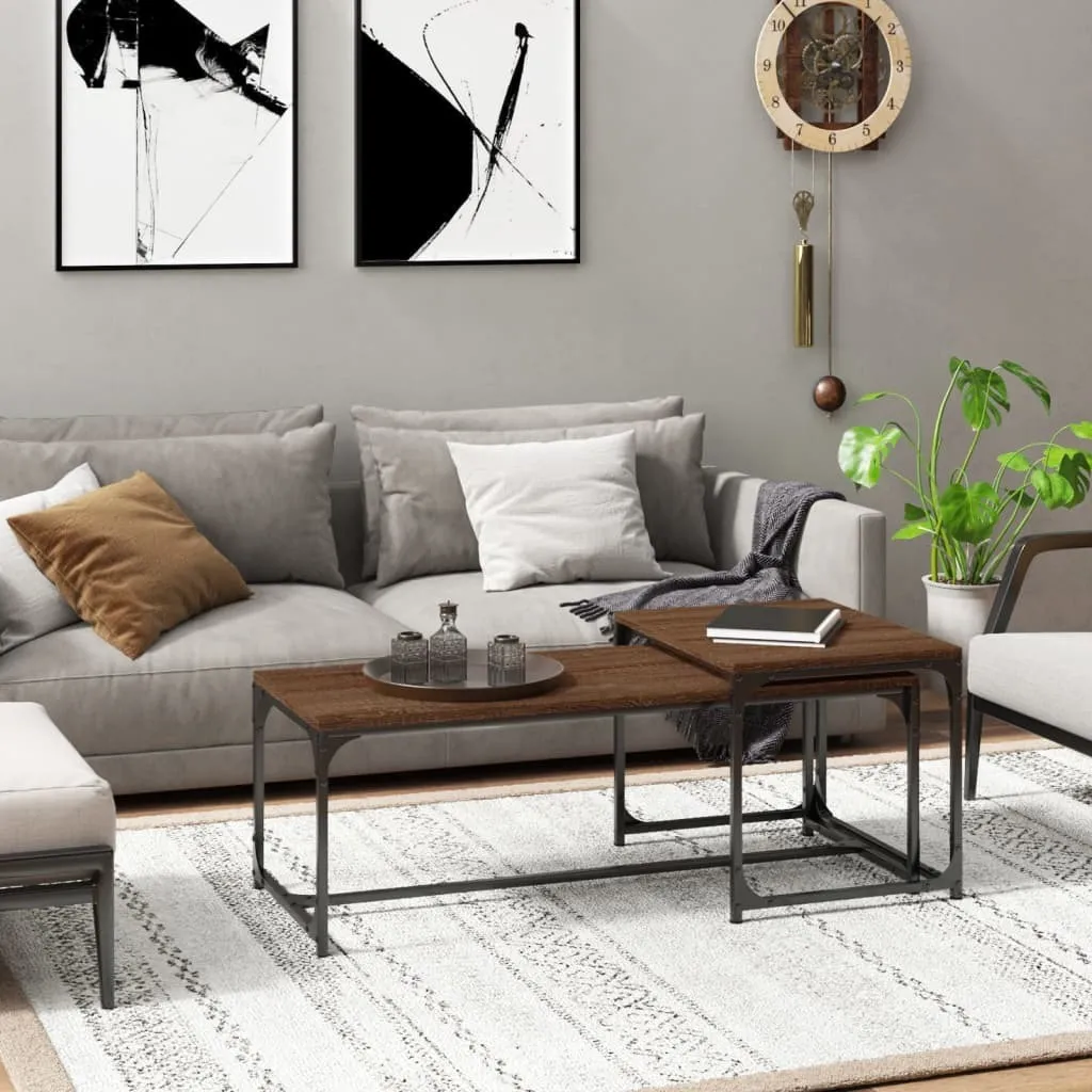 The Living Store Tavolini 2 pz Legno Rovere Marrone Alta Qualità