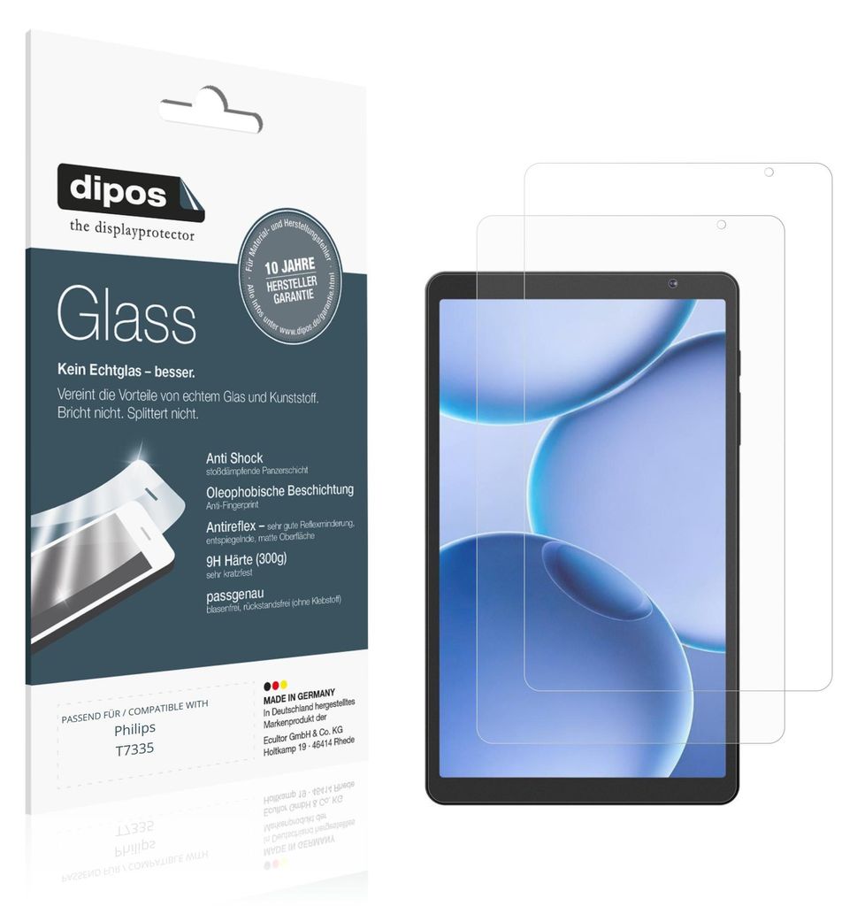 2x Schutzfolie für Philips T7335 matt - Anti-Shock 9H Folie dipos Glass Kunststoffglas