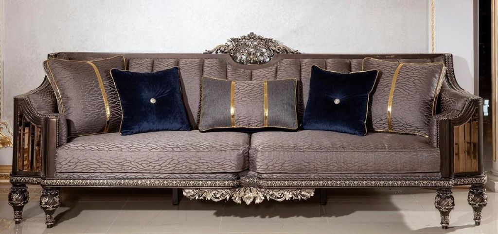 Casa Padrino Luxus Barock Sofa Grau / Dunkelbraun / Gold - Prunkvolles Wohnzimmer Sofa mit elegantem Muster - Barock Wohnzimmer & Hotel Möbel - Ed...