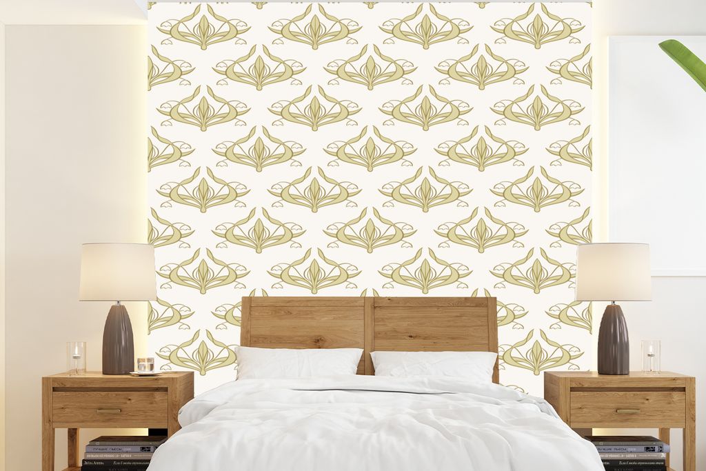 MuchoWow Fototapete für Wohnzimmer oder Schlafzimmer Wandtapete Vinyl Motivtapete Muster - Blumen - Jugendstil - 240x260 cm - Tapezier Papier