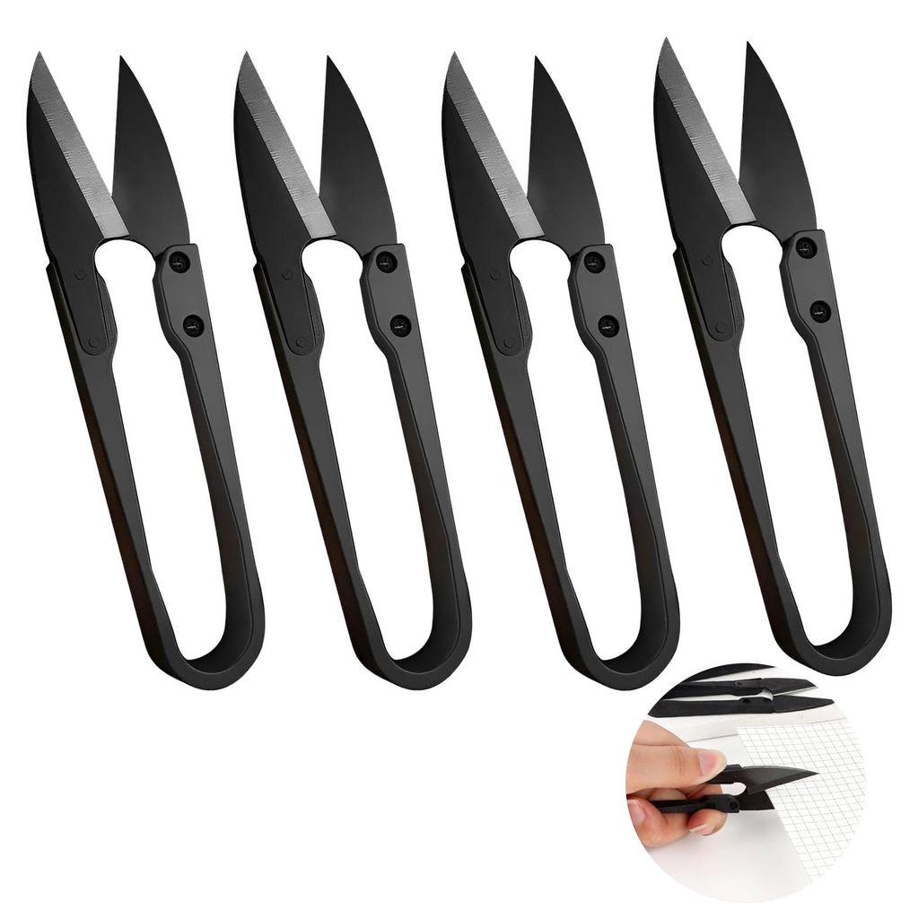 4-teiliges Set U-förmiger Drahtschneider aus schwarzem Kohlenstoffstahl, kleine Fadenschere zum Sticken, Stoffschneiden, Basteln und für Heimwerk...