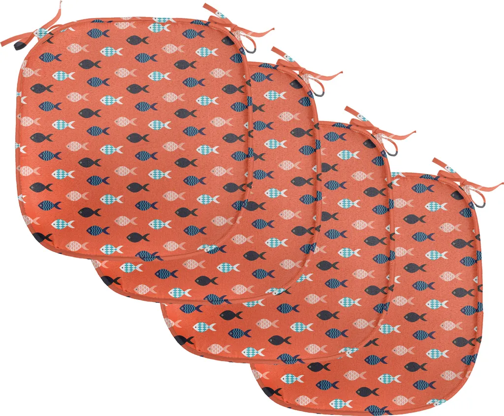 Coussin de Chaise Imperméable avec Attaches Motif Poissons Multicolore