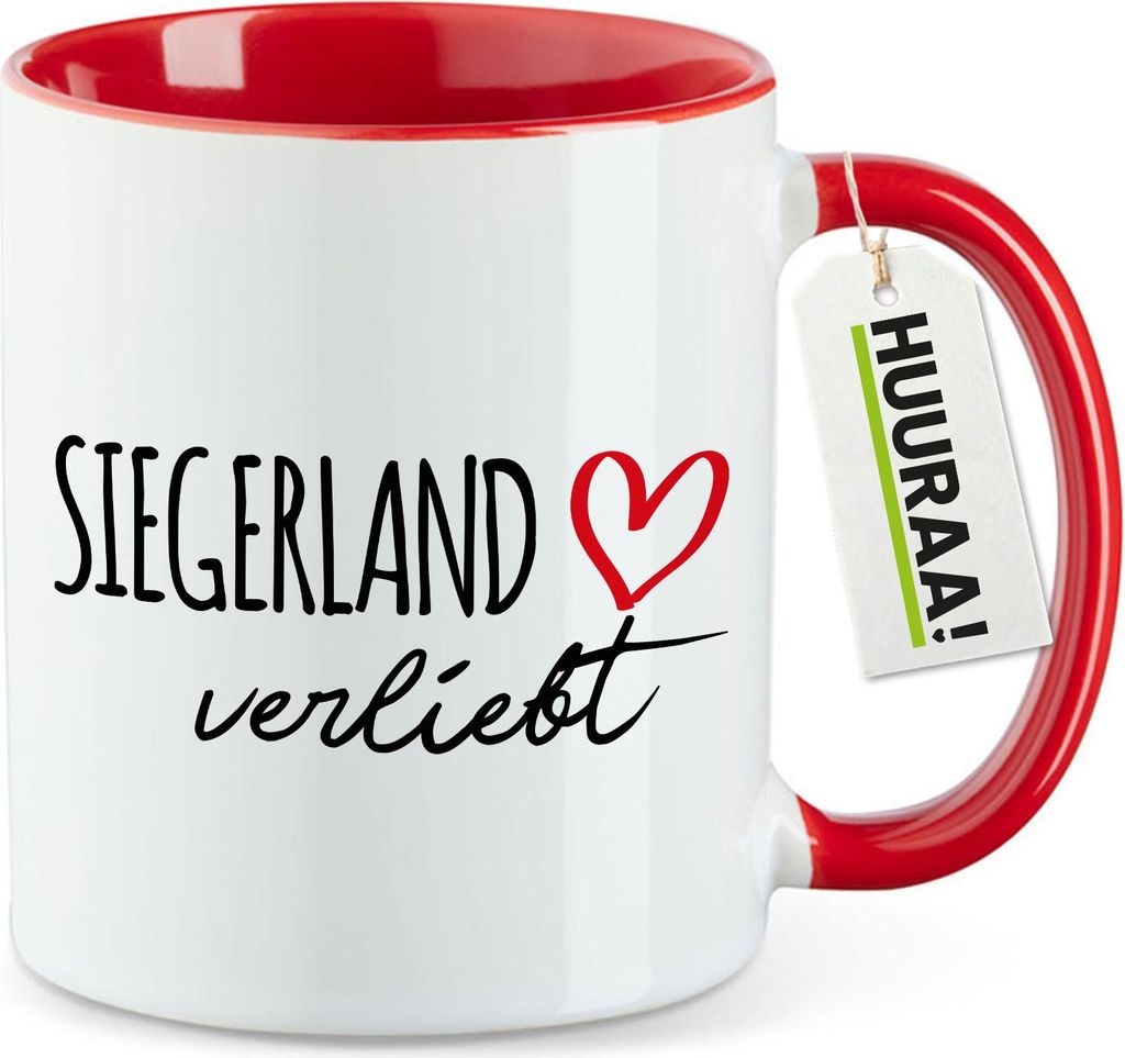 Huuraa Kaffeetasse Siegerland verliebt 330ml Rot Keramik Kaffeebecher Geschenkidee