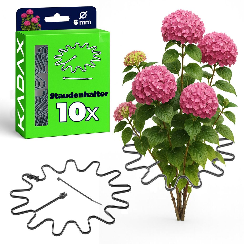 KADAX Staudenhalter Ø 21 cm im 10er Set, Pflanzenhalter Rund mit Kabelbinder, Hortensienhalter aus Kunststoff, Pflanzenstütze für Hortensien, Bl...