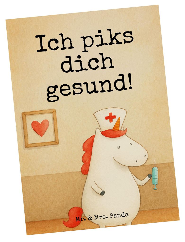 Mr. & Mrs. Panda Ansichtskarte Einhorn Krankenschwester Design - Weiß - Geschenk, Fotokarte, Unicorn, Postkarten, Ansichtskarten, Krankenpflegerin...