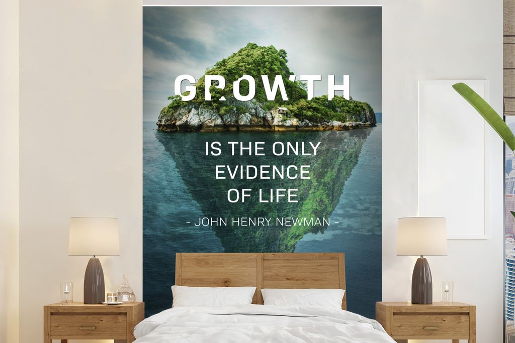 MuchoWow Fototapete für Wohnzimmer oder Schlafzimmer Wandtapete Vinyl Motivtapete Berg - Zitat - Wachstum - 225x350 cm - Schlafzimmer tapete