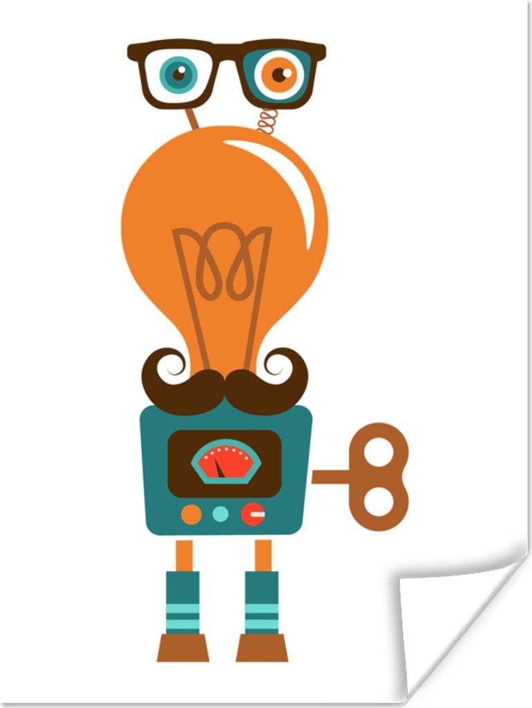 MuchoWow Poster Roboter - Brille - Schnauzbart - Kinder - Jungen 60x80 cm - Schlafzimmer Dekoration