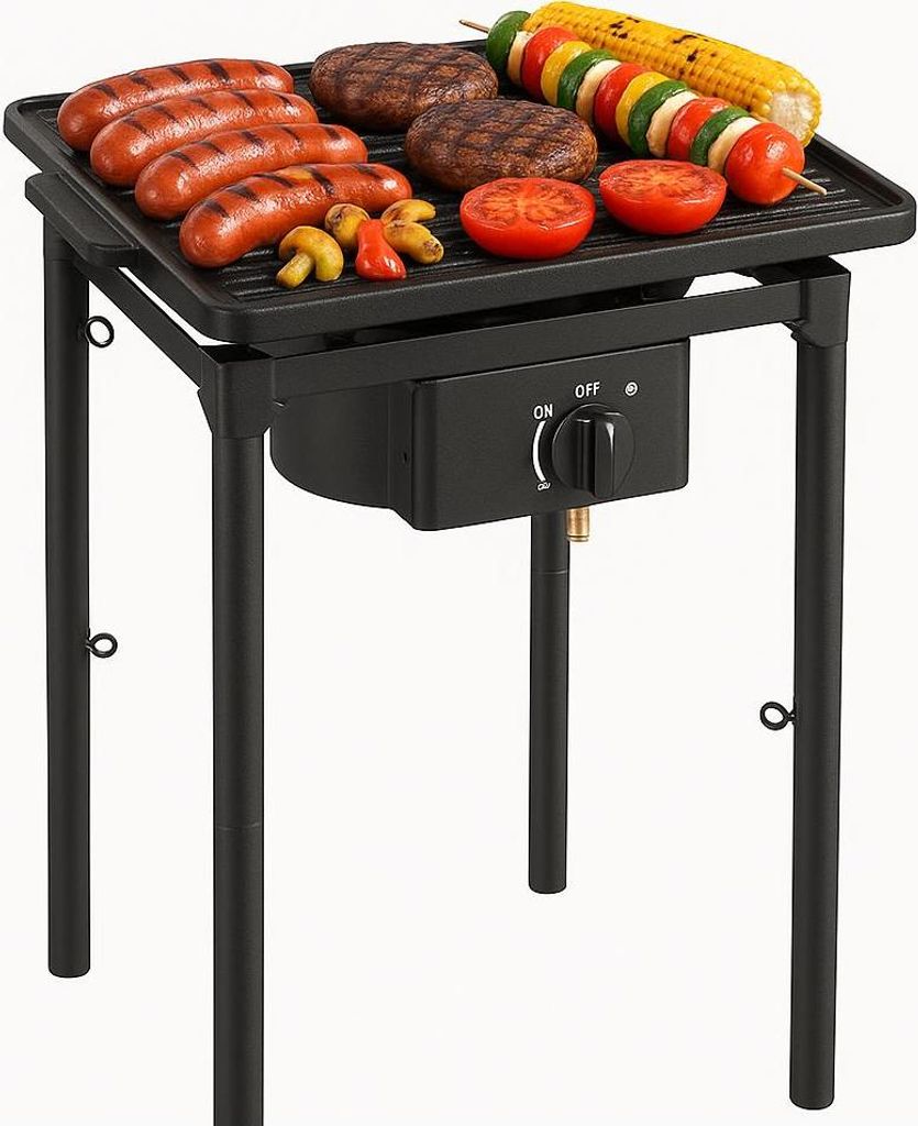 Gasofen 1 Feuer Barbecue-Grill 4,5 kW 2 in 1 Gusseisbrenner + Grillplatte Gusseiserne 40 40 cm 3 verstellbare Höhen Piezo INTEC
