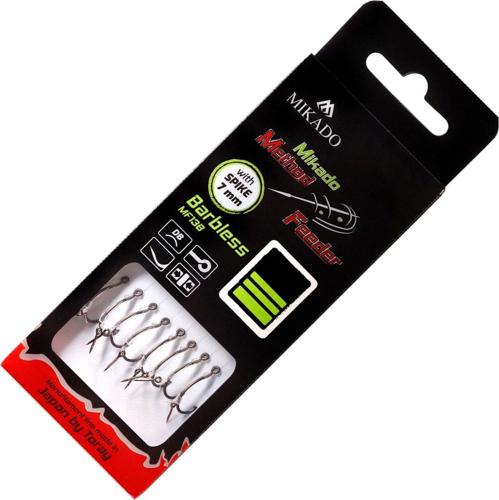 8 x MIKADO METHOD FEEDER BARBLESS Haken Rig `s mit Spike Nadel Schonhaken #10 / 0,20mm