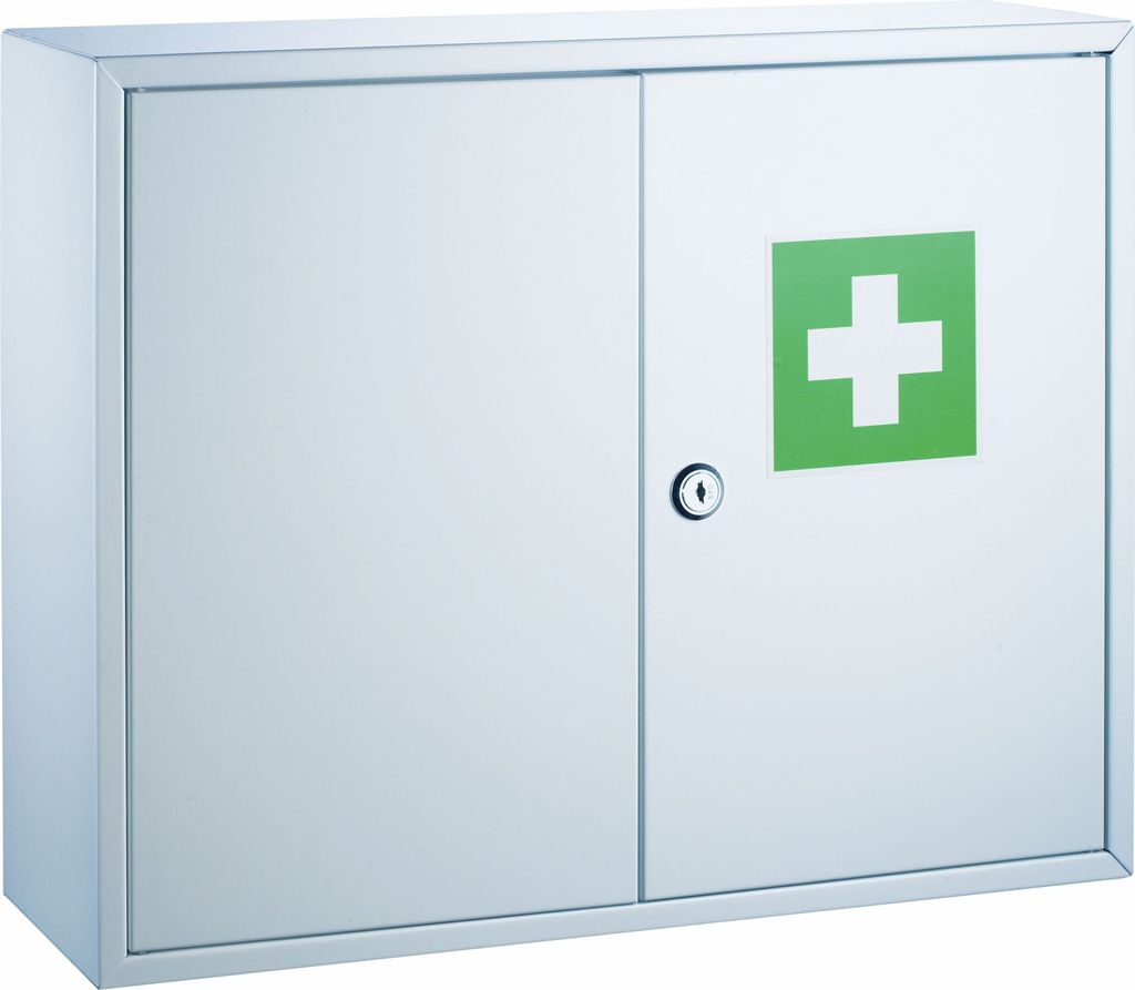Erste-Hilfe-Verbandschrank Stahl lackiert 450x150x360mm weiß Packung mit 4 Stück